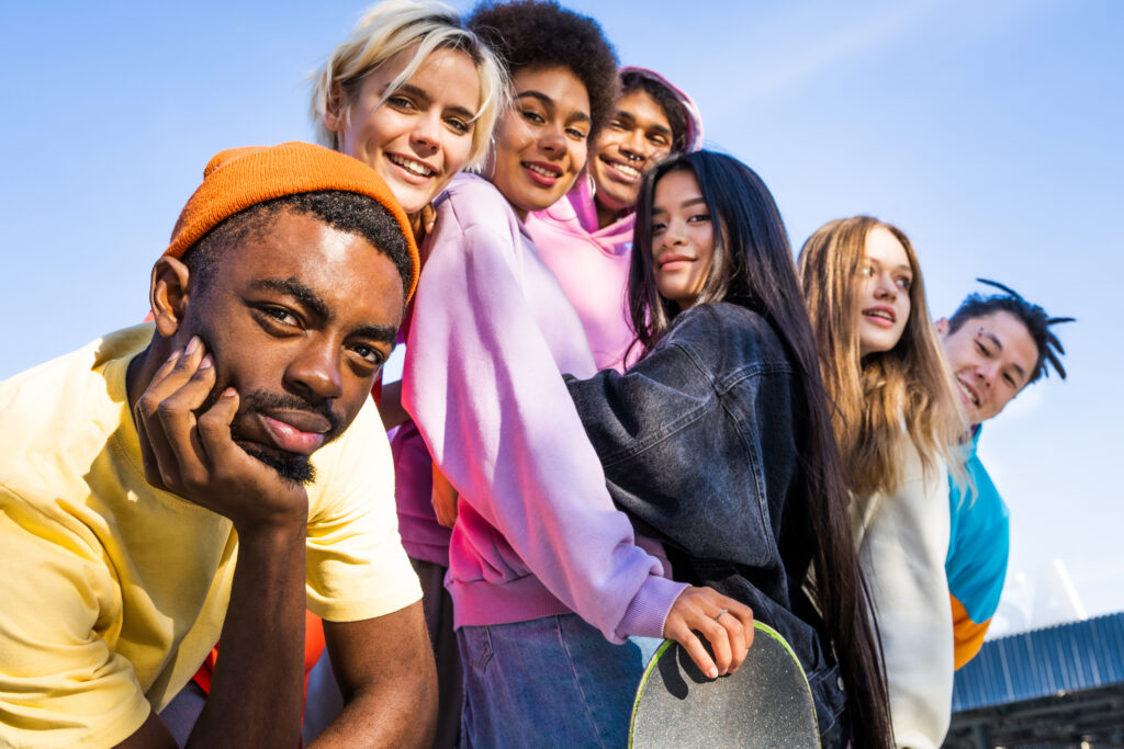 Multiracial group of teenagers.
