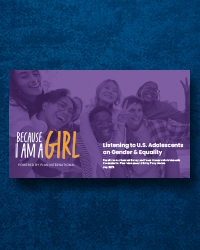 Group of girls with the "Because I am a girl" logo
