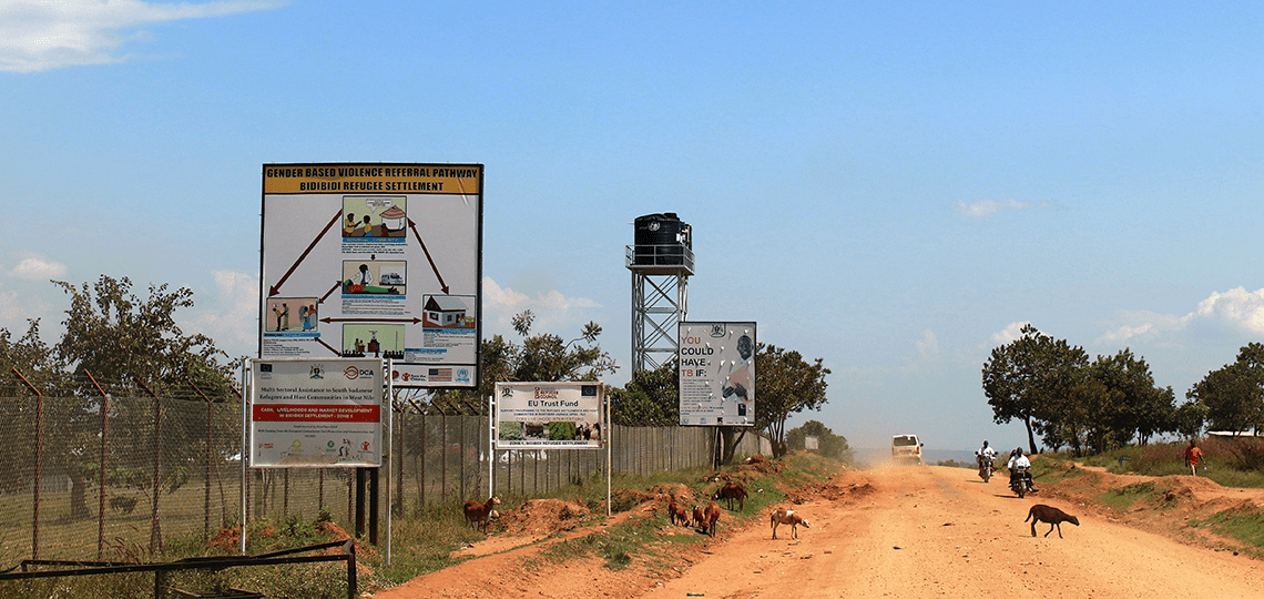 Entrance to the Bidi Bidi refugee settlement in north Uganda