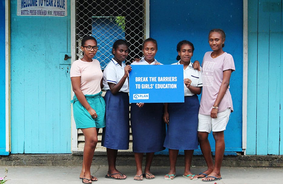 Five girls advocating to Break the Barriers to Girls' Education and let girls graduate