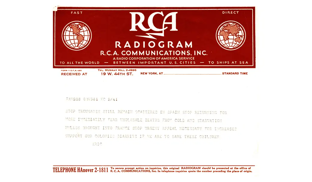 A telegram from Eric Muggeridge.