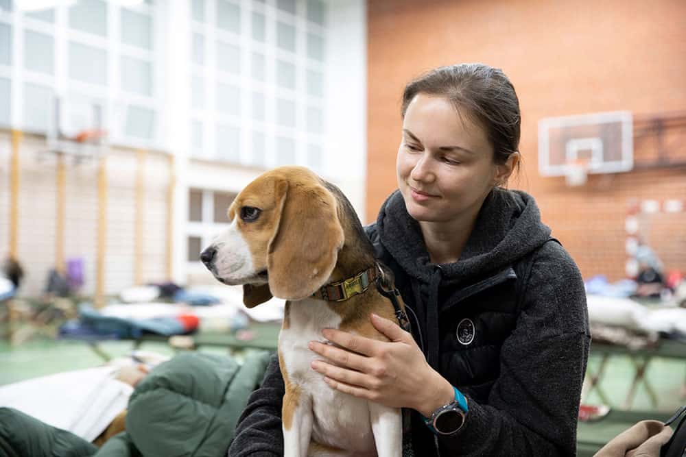 Yana and her dog, Athena, made it to a refugee center in Poland.