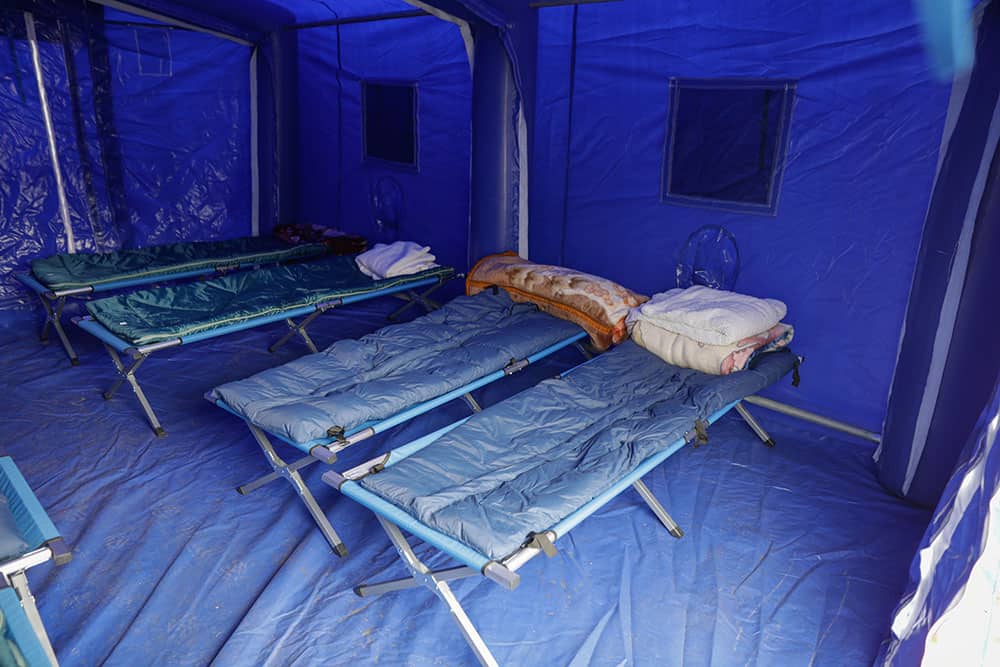Tents like this are set up for refugees to rest in after they cross the border from Ukraine.
