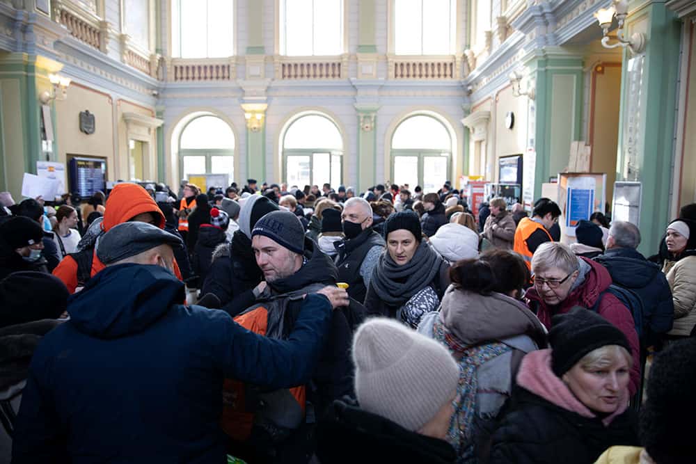 Train stations are crowded as Ukrainians rush to leave their country.
