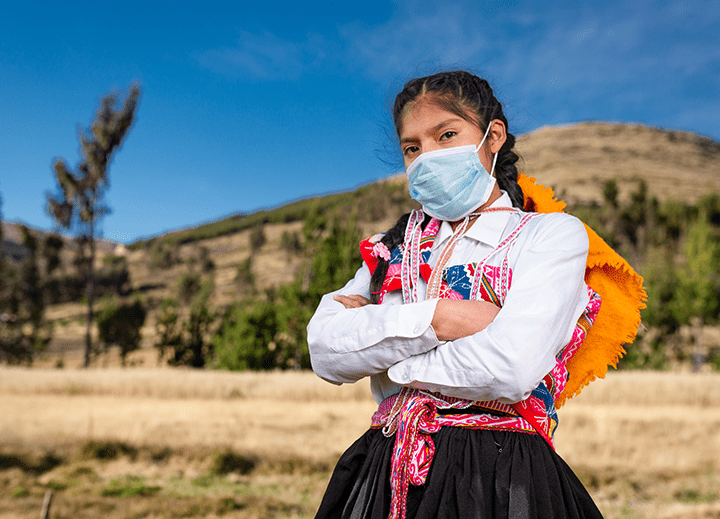 young girl wearing face mask