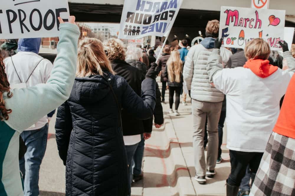 People organized in Grand Rapids, Michigan in 2018 for a March for Our Lives demonstration against gun violence.