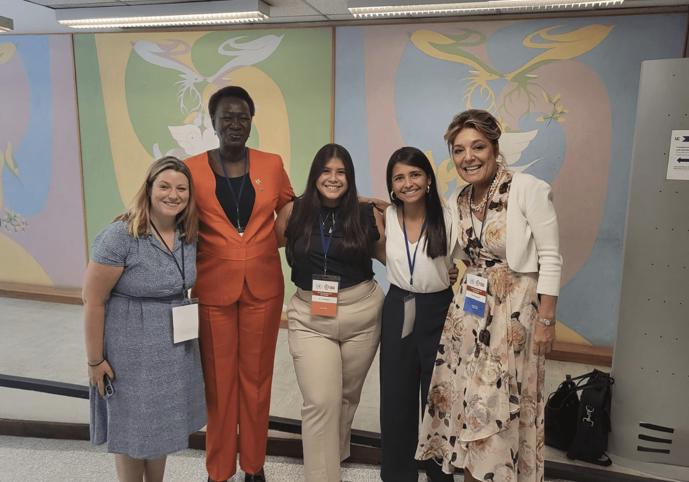 Wenddy (middle), a panel member from Ecuador, stands with other attendees at the Pre-Transforming Education Summit in Paris. 
