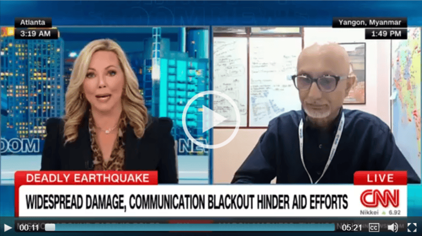 CNN anchor Rosemary Church interviews Haider Yaqub, Plan International’s Myanmar Country Director, about the earthquake response.