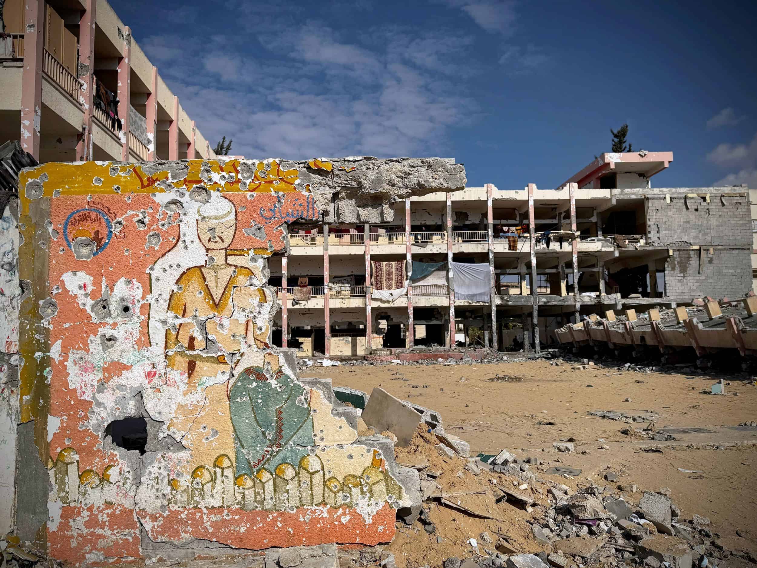 A bomb-damaged school in Gaza