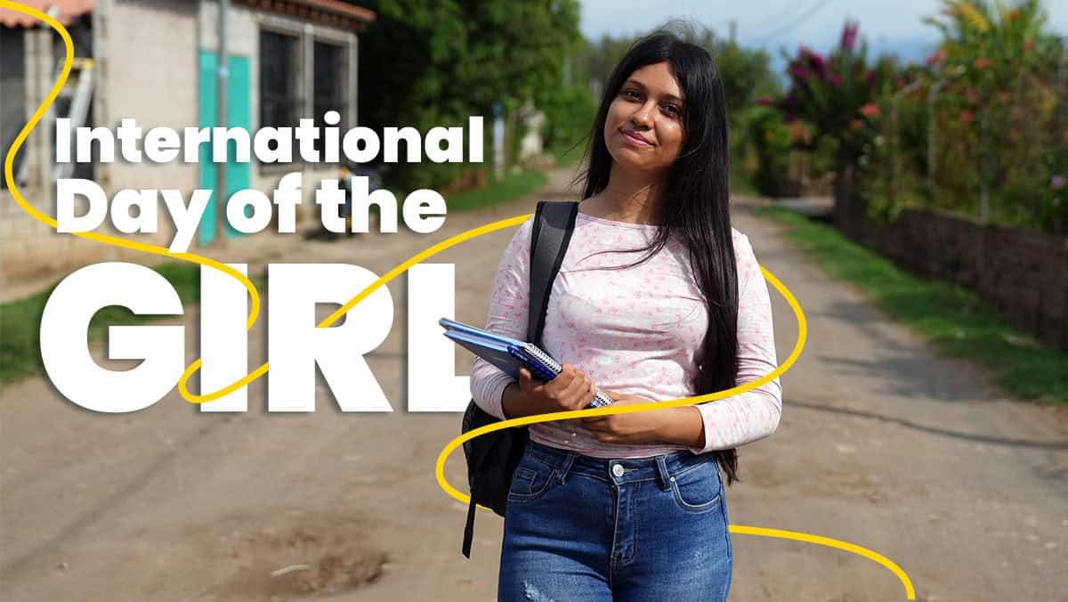 A young girl walks to school carrying a backpack, symbolizing the importance of education in breaking barriers like child marriage and opening opportunities for girls to learn, lead and thrive.