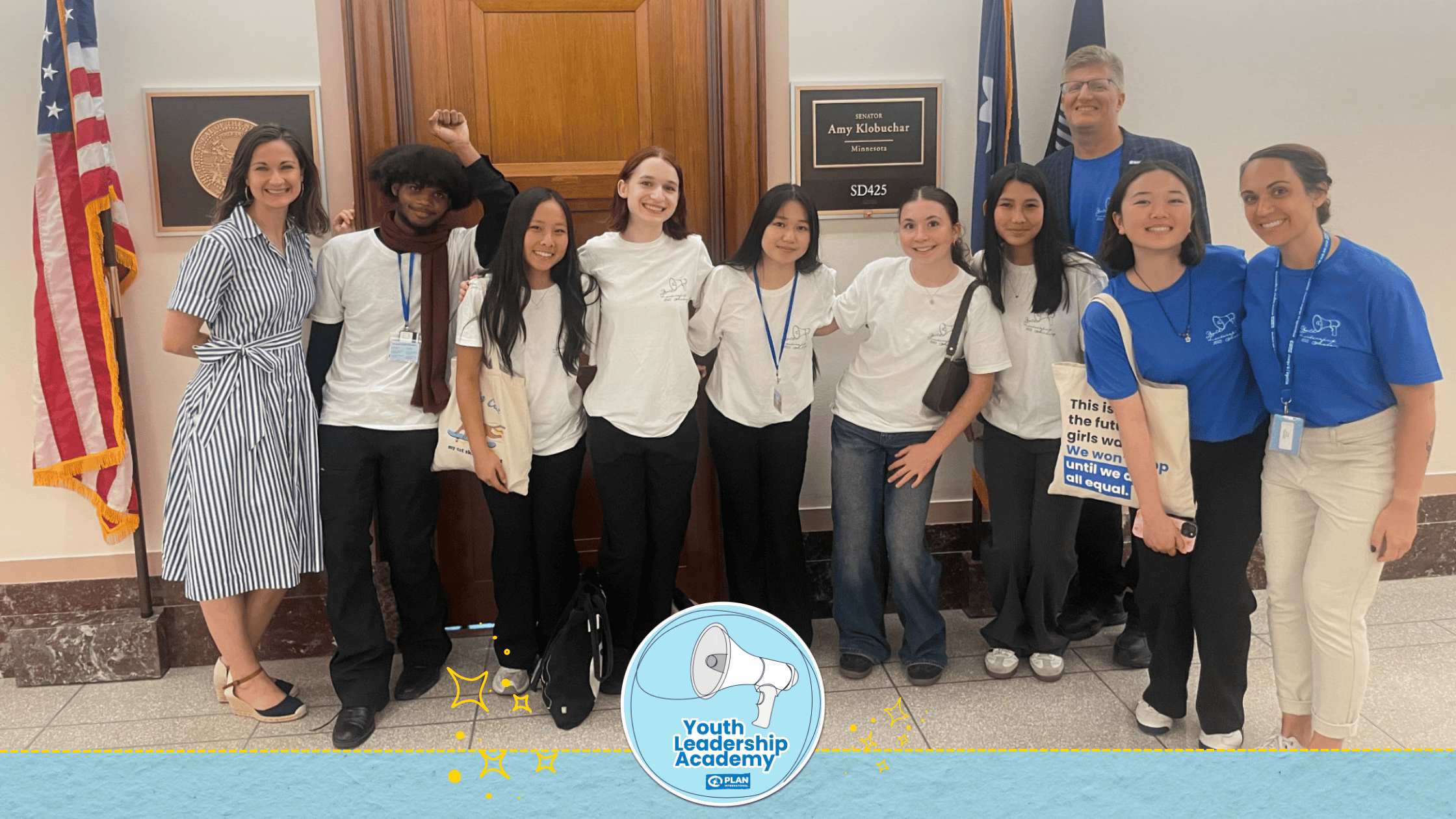 Youth Leadership Academy participants outside the office of Sen. Amy Klobuchar after a meeting on the TAKE IT DOWN Act