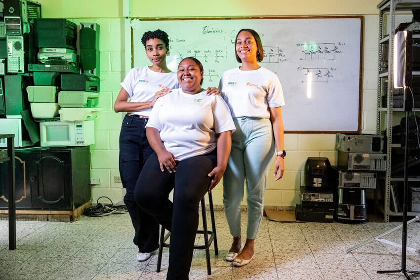 From left, Lizmery, Nicole and Melany, Solar Girls participants, in the Dominican Republic.